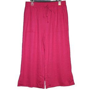 Z Avenue Women's Wide Leg Side-Slit Crop Lounge Pants Berry Size XL NEW